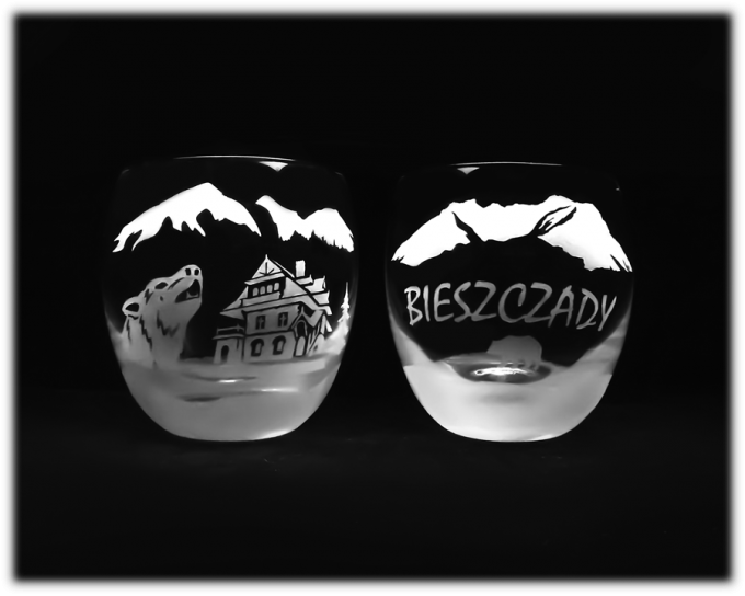Bieszczady_szklanka_do_whisky_elite_300_ml_wilk_glowa_chata1_szron